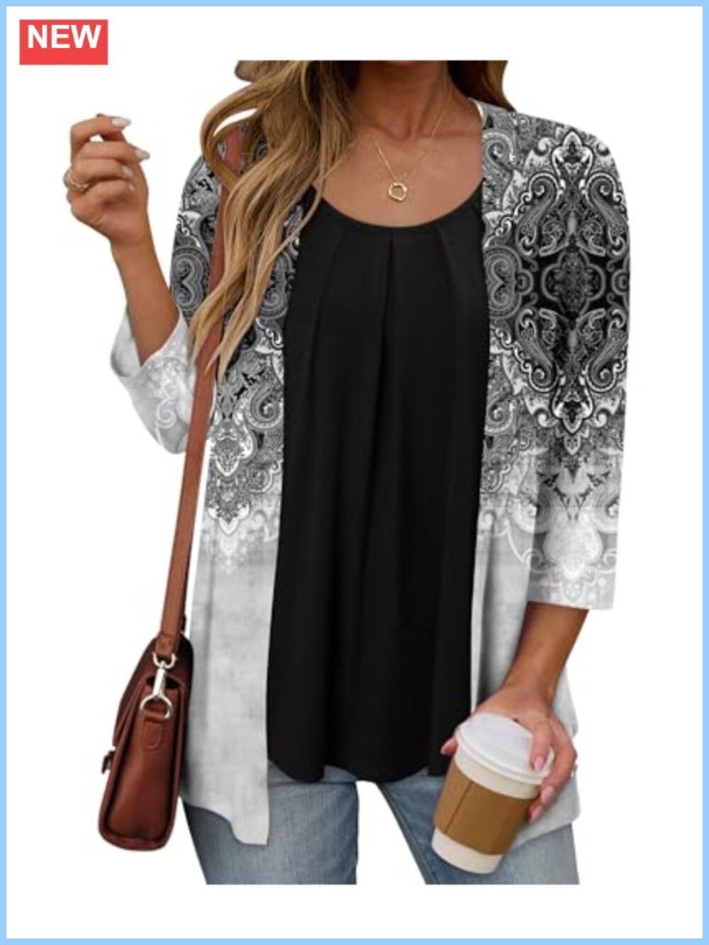 Womens 3/4 Sleeve Ruffle Tunic Top Lightweight One Piece Dressy Casual